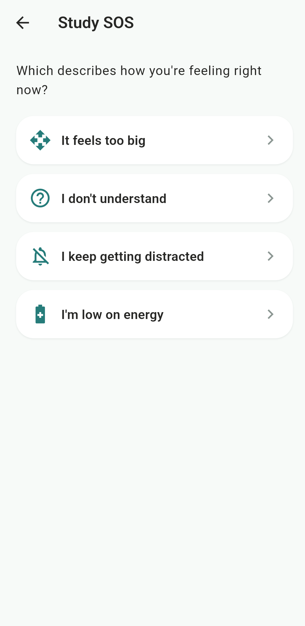 Study SOS mood checklist screen
